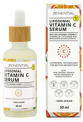 Zenential | Siero Viso 10% Vitamina C Liposomiale + Vitamine E e F, Acido Ialuronico, Bioplacenta | 50 ml | Antietá, Antirughe, Antimacchie, Idratante | 98.4% Naturale, Vegano