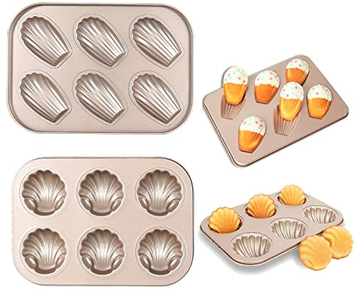 2Pcs Shell Madeleine Pan Non-Stick Kitchen Oven Baking Pans - Pudding Moulds, Baking Cookie Moulds, Carbon Steel with Non-stick Coating Inside & Outside, Kitchen Reusable Baking Tools