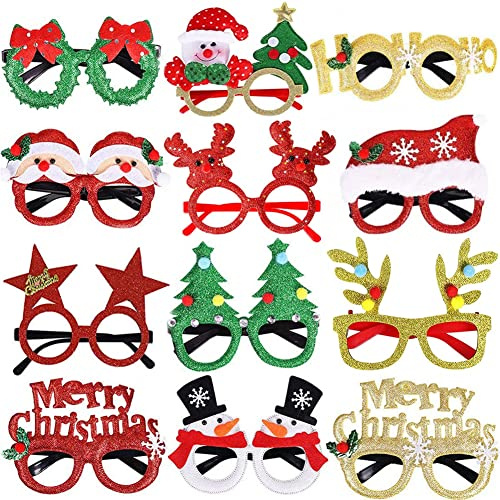 HETITU 12 lunettes de Noël, lunettes de Noël, bandeaux de Noël, fête de vacances, cadeaux pour enfants et adultes, fête de Noël, mascarade, carnaval