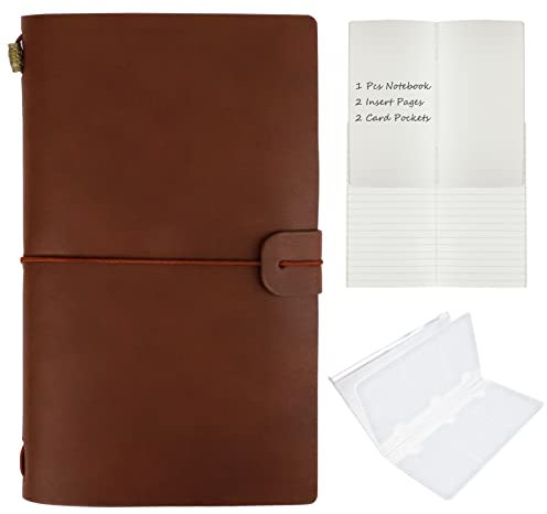 HMIEPRS Vintage Leder Notizbuch mit Elastischem Verschluss und Kartenfächern, nachfüllbares Reisetagebuch, Skizzenbuch, Malbuch, Tagebuch, Travel Journal Notizbuch Geschenke (Rotbraun)