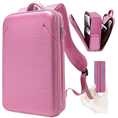 ZINZ Protective Laptop Backpack, Expandable Computer Bag Rucksack with Hard Leather Cover & 3 Compartments for 15 15.6 16 inch Notebooks, Ergonomic Shoulder Strap，P02K01