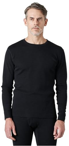 LAPASA Män 100 % merinoull termoundertröja, premium merinoull underkläder, toppar, långärmad skjorta (M29 varm/M67 extra varm), Svart melerad (extra varm), XL