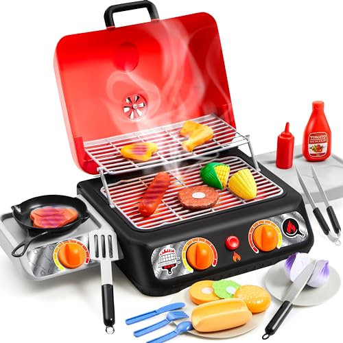 Ensemble de barbecue pour enfants, ensemble de jouets de cuisine avec fumée, lumière, son et changement de couleur, accessoires de cuisine, jouet de cuisine intérieur et extérieur pour garçons et