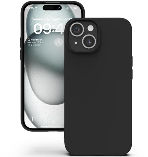 YATWIN Silicone Case for iPhone 15, Soft-Touch, Shockproof, DustProof, Antiskid Full Body Armour Phone Cover for Apple iPhone 15 - Black