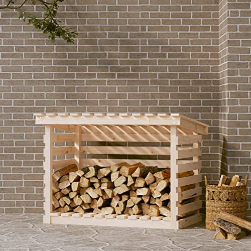 ZEYUAN Kaminholzregal, Holzunterstand, Holzstapelhilfe, Aufbewahrung Holz, Holzregal, Brennholzregal Außen, Kaminholz Aufbewahrung, 108x73x79 cm Massivholz Kiefer