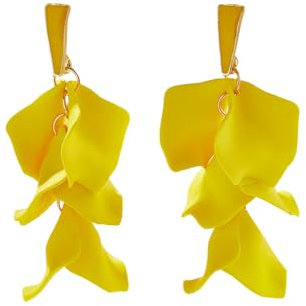 TOFBS Sterling Silver Rose Flower Pendant Petal Long Dangle Drop Boho Statement Earrings for Women and Girls Yellow