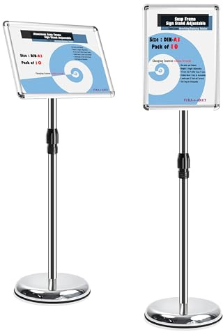 TUKA-i-AKUT 10X A3 Espositore Informativo da Pavimento, Regolabile in Altezza, Supporto per Pubblicitario Presentazioni Poster Cartelli Annunci, Portaposter Cornice Pieghevole, Argento TKD8423-10X