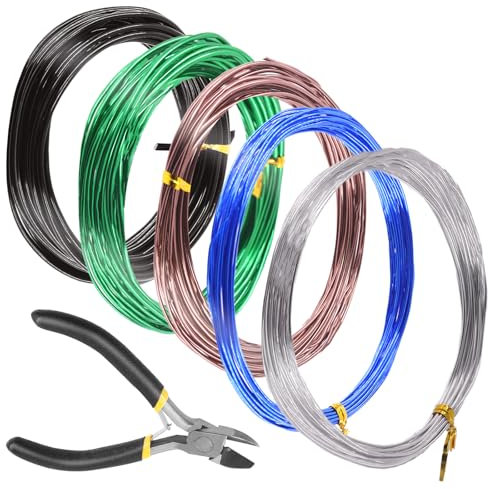 Rustark 6 Cables de Entrenamiento para Bonsái de 5 Colores Con Kit de Cortador de Alambre - Herramientas de Aluminio Anodizado para Sostener Ramas Pequeñas - 82