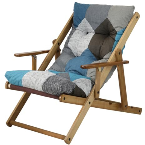Totò Piccinni Poltrona Sedia Sdraio Harmony Relax in Legno Pieghevole 3 Posizioni (Patchwork Moon, Struttura Naturale)