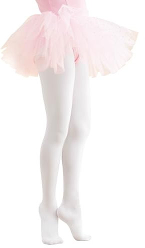Phoeswan Ballettstrumpfhose für Kleinkinder/kleine/große Kinder/Frauen, 60D ultraweiche, dehnbare Tanzstrumpfhose für Sommer, Ballett, Gymnastik, Weiß (1 Paar), 4-6 Jahre