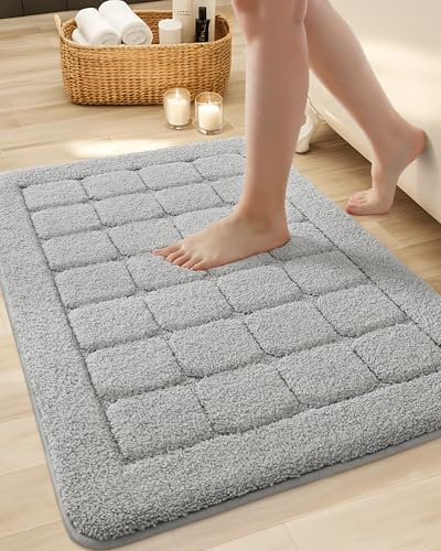 COLOR&GEOMETRY Bath Mat Non Slip Washable 44 x 76 cm, Grey Bathoom Mat Absorbent Bathroom Rug Soft Bathmat for Bathroom Floor, Shower, Bathtub, Laundry Room