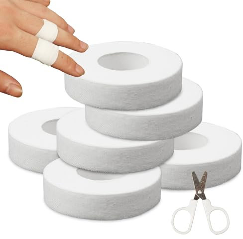 KAHOUI 6 Stück Tape Sport Selbstklebend, Sporttape Weiß Fingertape Classic, Selbstklebend Fussball Sport Tape, Abdichtung Fußball Finger Tape, Stutzentape für Volleyball Handball Golf