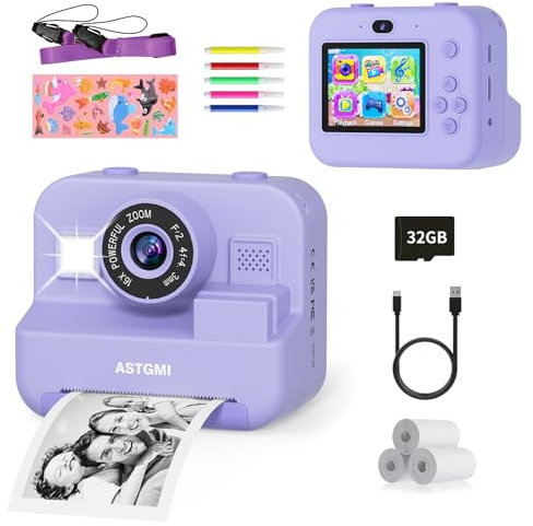 Camara de Fotos instantaneas,12MP selfi Camara instanea,1080P 2,4''HD Video Camara Fotos Infantil para niños con Tarjeta SD de 32GB,Regalos comunion para niñas de 3 a 12 años Cumpleaños Navidad