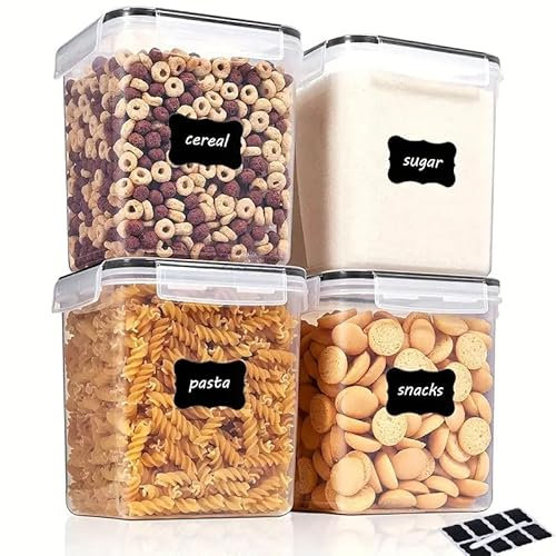 Taylor & Brown Large Food Storage Containers with Lids (5.2L, 4Pack), BPA-Free Airtight Plastic Food Containers, Flour, Sugar, Rice Canisters for Kitchen & Pantry Organization with Labels & Marker