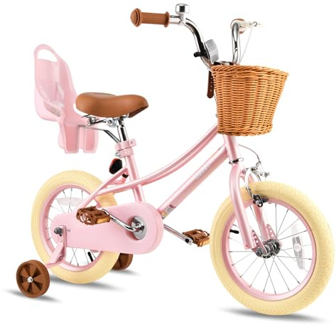 RULLY 45 cm Donna-cykel för 5–9 år gamla småbarn och flickor, 45 cm barncykel med stödhjul och korg, retrostil i rosa