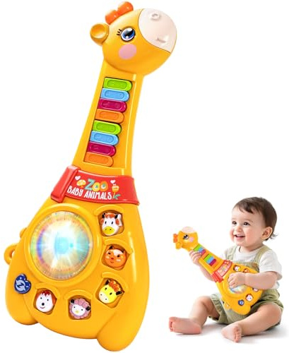 Marstone Toys for 1 2 Year Old Boy and Girl Birthday Gift: Baby Musical Guitar Piano Toys 12-18 Month with Animal Sound and Light, 1st First Learning Educational Gift for Toddlers