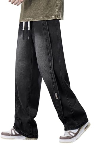 Jeans Estivi Uomo Larghi, Pantaloni Estivi Uomo Taglie Forti Hip Hop Jeans Da Lavoro Tinta Unita Vestibilità Ampia Diritta Gamba Larga Elasticizzati Pantaloni In Denim Per Il Tempo Libero Con