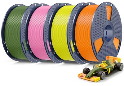 SUNLU Lot de 4 bobines de filament PLA+ 2.0 pour imprimante 3D, Filament PLA amélioré de 1,75 mm, Impression à haute vitesse, plus résistant et plus solide, 1 kg par bobine, Lot de 4, Rose+Orange+