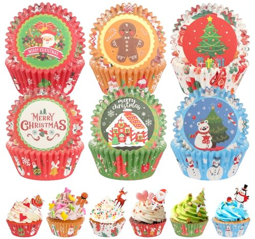 150 stycken muffinsformar papper jul minimuffins pappersformar jul muffinsformar med 150 stycken cupcake-dekorationer cupcake-formar för bakning dessert party