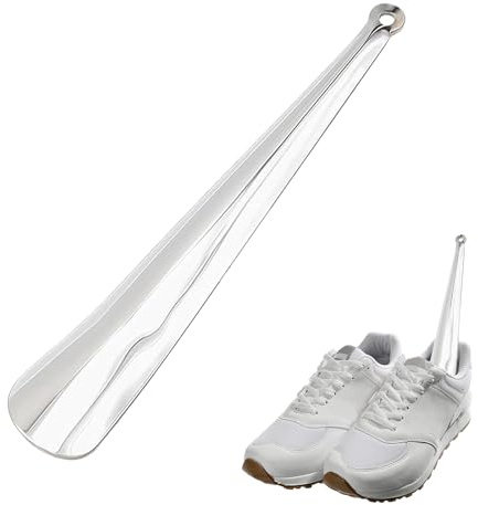 HUAfengLan Long Handle Stainless Steel Shoe Horn – 30cm Extra Long Metal Shoe Horn for Men Women and Elderly, Durable Shoe Spoon Helper with Comfort Grip, Portable Travel Boot Horn (Silver)