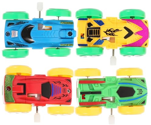 LALADEFIEE 4 Piezas de Juguetes de Cuerda Forma de Coche de Dibujos Animados, Plástico Resistente, Colores Aleatorios, Juguetes de Relojería, Adecuado para Cumpleaños y Color Color Aleatorio