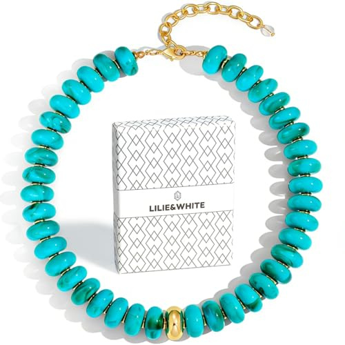 LILIE&WHITE Damhalsband multifärg, slående pärlhalsband av högkvalitativ harts, trendiga retrosmycken med pärlor i stora format för fritid halsband