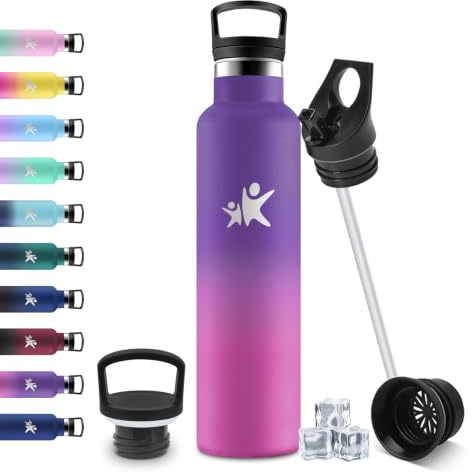 JAPORIA Borraccia Termica 1 litro, Bottiglia d'acqua senza BPA, Borraccia in Acciaio Inossidabile con Cannuccia, a Prova di Perdite, Riutilizzabile, Borracce per Ufficio, Sport, Ciclismo, Lavoro