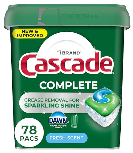 Cascade Complete Dishwasher Pods - Fresh Scent ActionPacs, Dishwasher Detergent, Dishwasher Soap, Detergent Pods, 78 Count