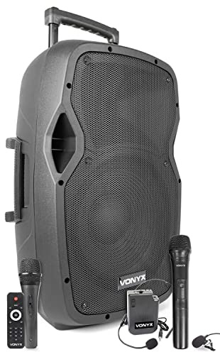 Vonyx AP1200PA - Mobile PA Anlage, Partybox Bluetooth mit Akku, 600 Watt Party Lautsprecher mit UHF-Mikrofon, Kabel-Mikrofon und Wireless Headset, Musikbox Bluetooth Groß, MP3 - USB/SD, Handgriff