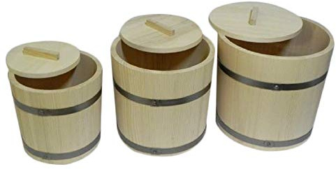 Wooden World – Set med 3 trähinkar med lock för syrning av kål och gurkor – 5, 10 och 15 liter – för surkål eller bastuanvändning