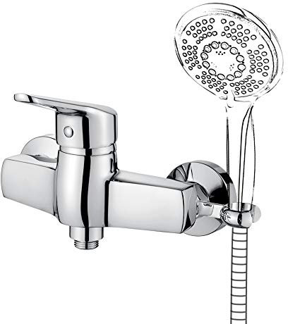 Ibergrif Roma - Einhand Duscharmatur mit Duschkopfhalterung, Brausebatterie, Chrom, Silber