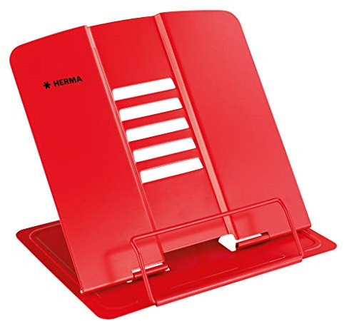 HERMA 19973 lässtativ för böcker röd, vikbart metallbokstativ för barn, bokstöd för pojkar och flickor, justerbar kokbokshållare för skola, kontor och kök