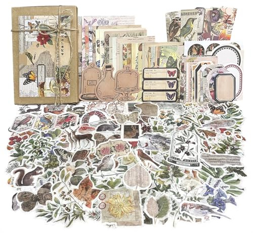 260PCS Autocollants Vintage Papier de Scrapbooking Décoratif Fournitures de Scrapbooking Plante Fleurs Feuilles Autocollants Rétro Washi Sticker pour Journal Cahier Artisanat Album Photo
