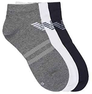 Emporio Armani Casual Uomo, Confezione Da 3 Calzini Per Sneaker Blu Marino/bianco/grigio Mélange, L-XL