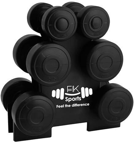 FK Sports Dumbbells Set with Stand Rack - 12Kg (Dumbbell Pair of 1Kg/2Kg/3Kg) - Weights Dumbbells Set for Women & Men - Weight Set - Lightweight & Durable - Weights 12kg Set for Home & Gym Exercise