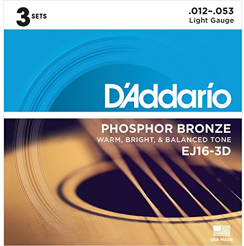 D'addario Ej16-3d 12-53 Phosphor Bronze Light, 3 Pack