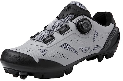 ZHENSI Chaussures De Vélo De Montagne Homme Chaussures De Vélo VTT Compatibles avec Le Système SPD pour L'intérieur Et L'extérieur avec Crampons SPD,Gris,45 EU