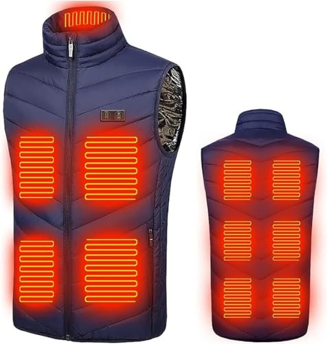 WWQQKJ Chaleco Calefactable for hombres y mujeres, chaqueta eléctrica lavable por USB, abrigo de invierno lmpermeable con 11 zonas de calentamiento for camping, caza, pesca y esquí