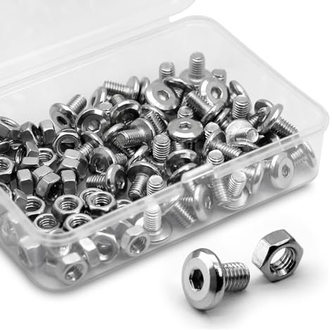 YOYEAH Juego de 50 tornillos M5 con tuercas, tornillos hexagonales de acero inoxidable 304 para conexiones de muebles y proyectos de bricolaje.
