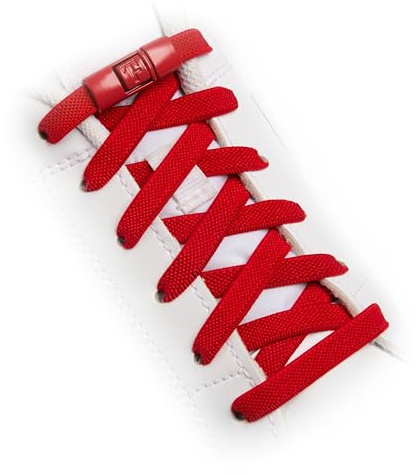 TEEZY No Tie Shoe Laces for Trainers | Premium Elastic Weave & Chrome Buckle | Adult/Kids Tieless Elastic Shoelaces | ORIGINAL (Red)