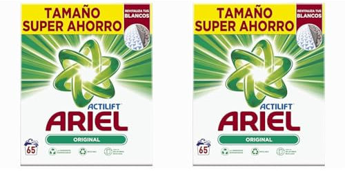 Ariel Detergente Lavadora en Polvo, 65 Lavados, Original, Jabon con Tecnologia Anti-Residuos que Deja la Ropa Limpia y Reluciente (Paquete de 2)