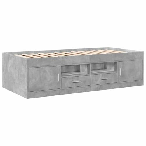 vidaXL Tumbona con Cajones, Sofá de Listones con Almacenamiento, Cama de Invitados, Mueble para Salón Dormitorio, Madera de Ingeniería Gris Hormigón