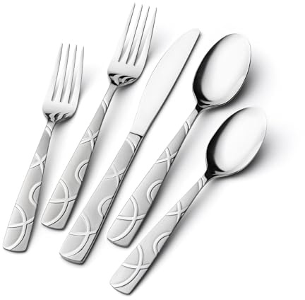 HIKAA 40PCS Stainless Steel Silverware Set, Modern Flatware Set for Kitchen, Mirror Polished Cutlery Set with Forks, Spoons and Knives，Dishwasher Safe