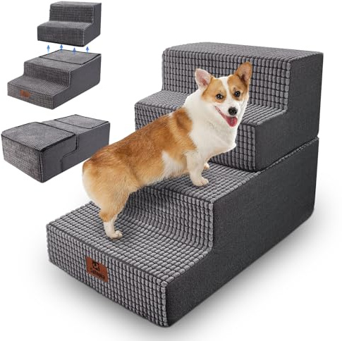 Sytopia Scala per animali domestici a 4 livelli, in spugna altamente elastica, lavabile, per cani di piccola taglia e gatti, rampa per cani, per letto, divano, grigio