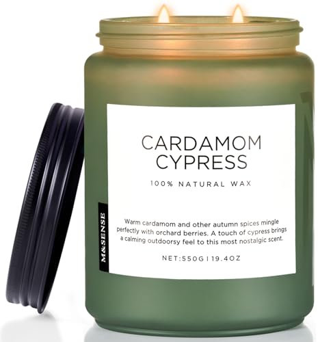 M&SENSE Cardamom Cypress Large Soy Scented Candles Gifts for Men 2 Wick 550g 110H Organic Candles Gifts for Women Long Burning Non Toxic Strong Candle for Home Decor Christmas Holiday Friend
