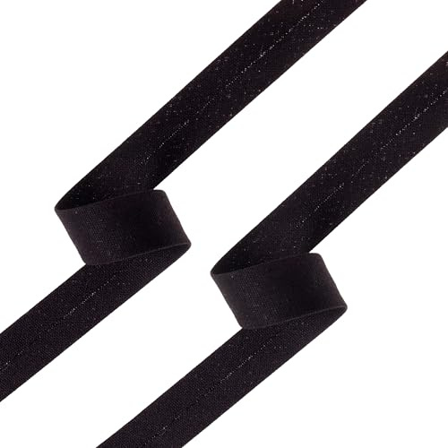 Shelver 1/2 inch 13mm Bias Binding Tape for Sewing, Bias Tape, Single Fold, 100% Cotton, Black and White (Black 10m)