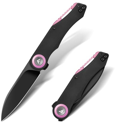 FLISSA Cuchillo Plegable, Acero D2 con Recubrimiento de Titanio, Cuchillo de Exterior y EDC con Empuñadura de G10 y Clip para Cinturón para Actividades al Aire Libre, Senderismo y Camping, Rosa