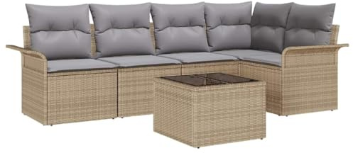 vidaXL Trädgårdsoffset 6 st Beige konstrotting