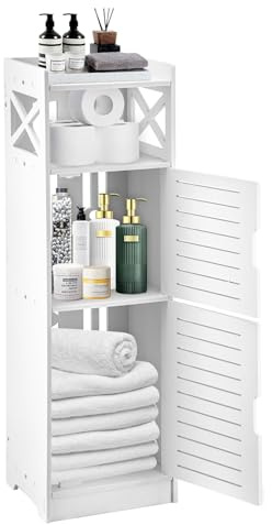 CROWNSHOP Bathroom Storage Unit Bathroom Cabinets Free Standing Display Cabinet Home Storage Furniture Organizer Unit for Office Living Room Kitchen (Thin 3 Floors 2 Doors)