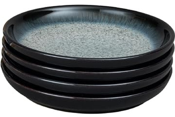 Denby - Halo Coupe Small Plates Set of 4 - Reactive Glaze Dishwasher, Oven & Microwave Safe Crockery 17cm - Black, Grey, White Ceramic Stoneware Tableware Side Plates - Chip & Crack Resistant